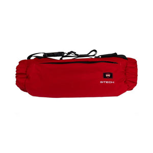 Red G-Tech heated hand warmer muff with adjustable black waist strap