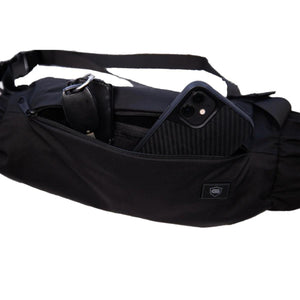 G-Tech black waist bag with keys and smartphone in zippered pocket