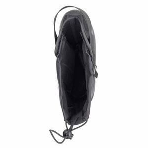 Top view of Neos black overshoe showing the interior lining and drawstring closure