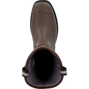 Top view of a brown Muck rubber work boot
