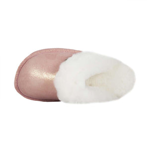 Cloud Nine Sheepskin pink glitter suede slipper with white sheepskin lining