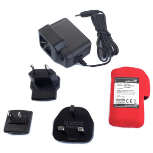 Glovii battery charger set with international power adapters and red battery pack