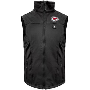 Kansas City Chiefs black heated vest with team logo on chest