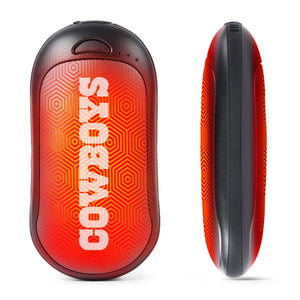 ActionHeat Cowboys branded rechargeable hand warmer with red hexagonal pattern