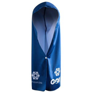 Gobi Heat blue cooling hood with white snowflake logo and text