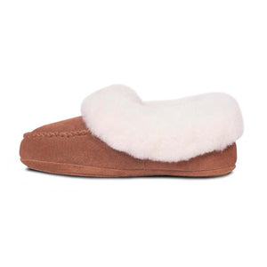 Cloud Nine Sheepskin brown suede moccasin slipper with white wool lining