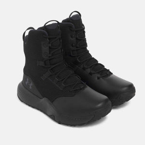 Under Armour black tactical boots with high ankle support and lace up closure