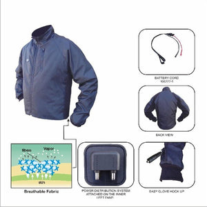 Gears Canada heated jacket with battery cord, power distribution system, and glove connection details