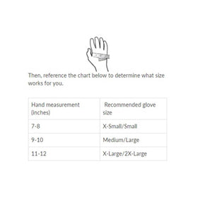 Gears Canada glove sizing chart showing hand measurements in inches and corresponding glove sizes