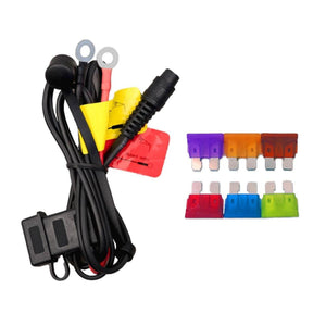 Gerbing battery harness with ring terminals and assorted colored blade fuses