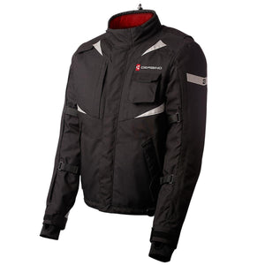 Gerbing black textile motorcycle jacket with reflective accents and red inner collar