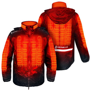 Gerbing heated jacket showing internal heating elements in front and back views