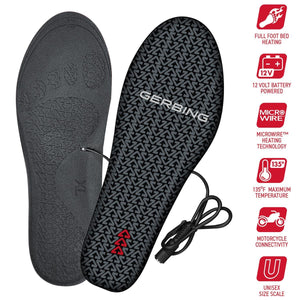 Gerbing heated insoles with 12V power cable and feature icons