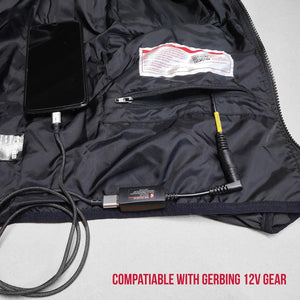 Smartphone charging via USB cable connected to Gerbing 12V heated gear power adapter