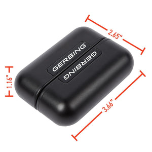 Gerbing black rectangular battery pack with dimensions 3.66 inches by 2.65 inches by 1.16 inches
