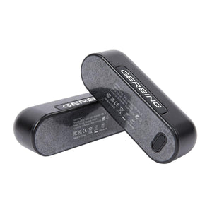 Two black Gerbing portable power banks with technical specifications printed on the side