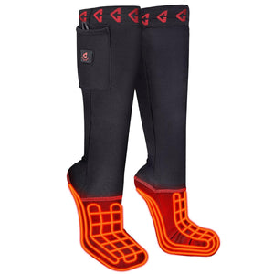 Gerbing black heated socks with red glowing heating elements in the foot area
