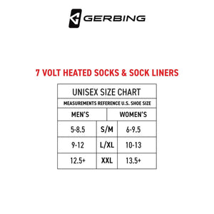 Gerbing 7 volt heated socks and sock liners unisex size chart