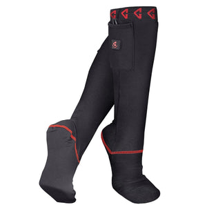 Gerbing black heated socks with red trim and battery pocket