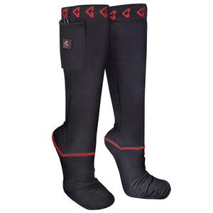 Gerbing black heated socks with red trim and battery pocket