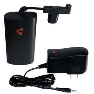 Black rechargeable battery pack with charging cradle and wall adapter