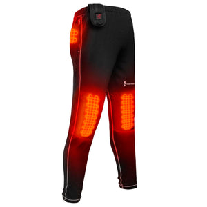 Gerbing black heated pants with glowing red heating elements on thighs and waist