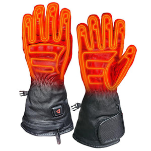 Gerbing heated gloves with visible orange heating elements on red leather and black cuffs