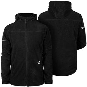 Gerbing black hooded fleece jacket showing front and back views