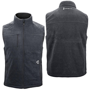 Front and back view of a black Gerbing fleece vest with a high collar and zipper closure