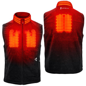Gerbing heated vest showing front and back heating elements in red