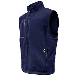 Gerbing navy blue softshell vest with zippered pockets and logo