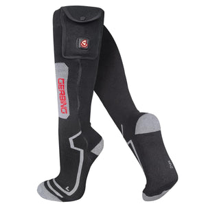 Gerbing black heated socks with grey accents and battery pocket