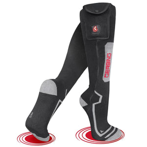Gerbing black heated socks with grey accents and battery pocket
