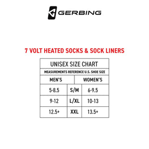 Gerbing 7 volt heated socks and sock liners unisex size chart
