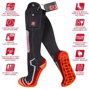 Gerbing heated socks with battery and feature icons