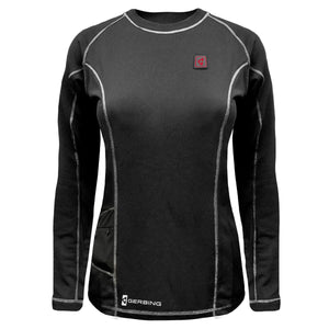 Gerbing womens black long sleeve heated base layer shirt with white contrast stitching