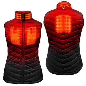 Gerbing heated vest showing front and back heating elements in red