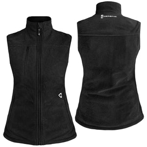 Front and back view of a black Gerbing fleece vest with a high collar and zipper closure