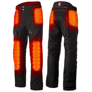 Gerbing heated motorcycle pants showing front and back heating element zones