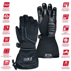 Gerbing black heated motorcycle gloves with feature icons