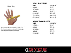 Gerbing glove size chart showing hand measurement instructions and sizing tables for men and women