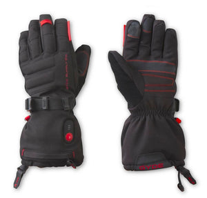Gerbing black heated gloves with red accents and power button on the wrist