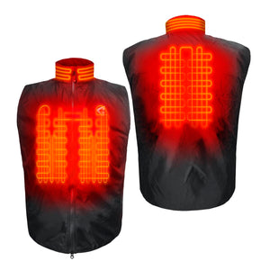 Gerbing heated vest showing front and back heating elements in orange glow