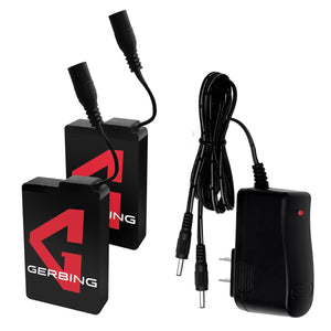 Two Gerbing battery packs with power cables and a wall charger