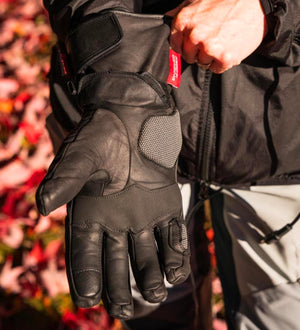 Black leather Gerbing motorcycle glove with protective palm padding