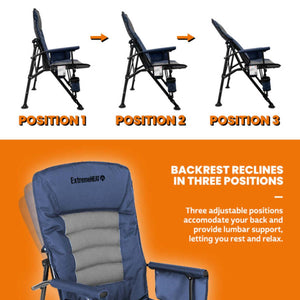 ExtremeMIST folding chair showing three adjustable backrest reclining positions