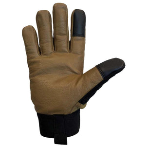 Glacier Glove tan leather glove with black fingertip and thumb accents and black wrist cuff