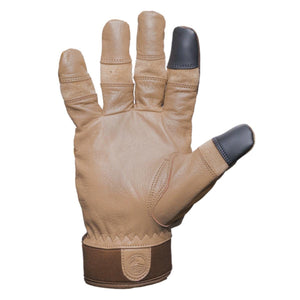 Glacier Glove tan leather work glove with black reinforced fingertips