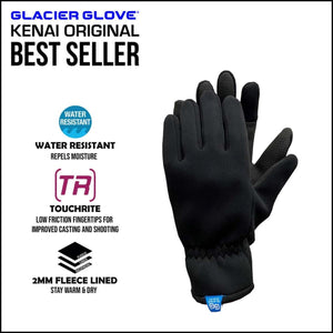 Glacier Glove Kenai Original black fleece lined neoprene gloves with water resistant and touchrite features
