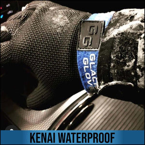 Glacier Glove Kenai waterproof glove with textured black fabric and branded wrist strap